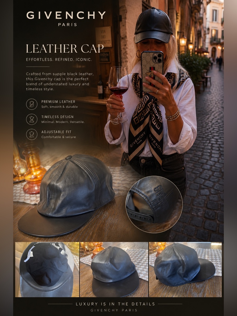 Authentic Givenchy Paris Black Leather Baseball Cap